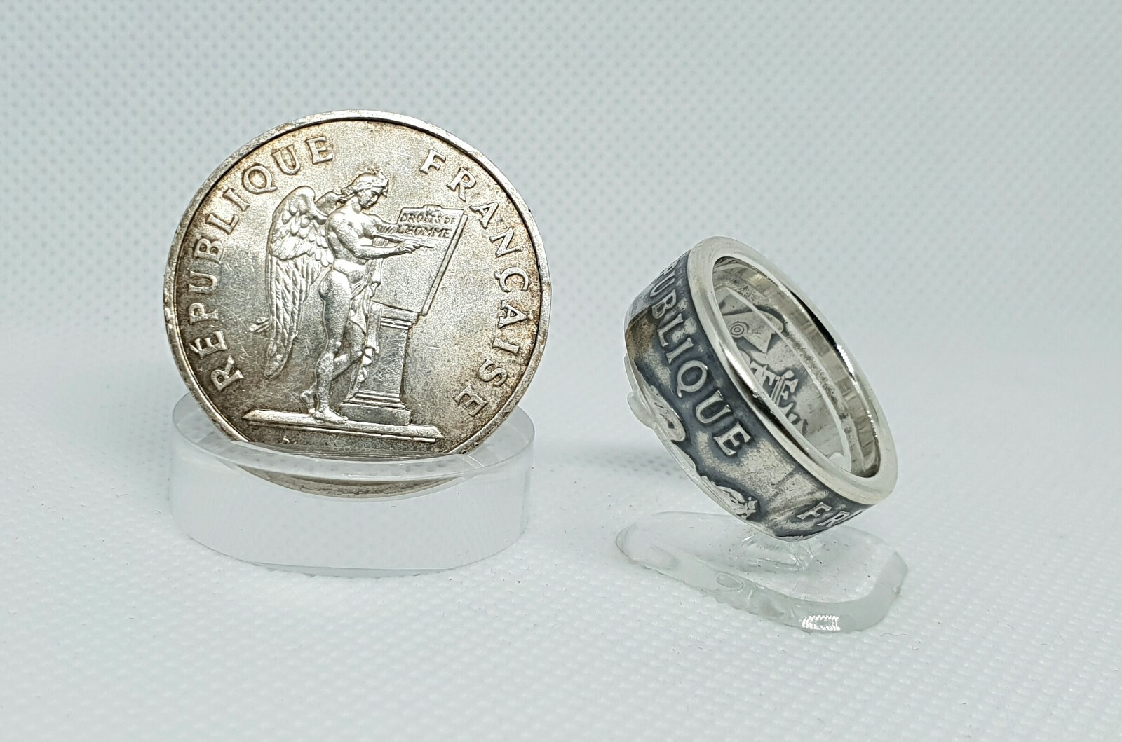 Bague pièce de monnaie 100 Francs en argent massif, anneau coin ring mixte - 4