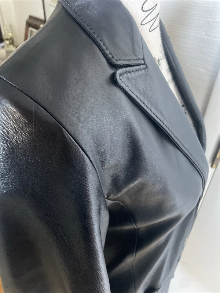 Blazer Chaqueta Negra De Colección Años 90 Istante Versace Cuero Auténtico RARO Foto 2 de 4