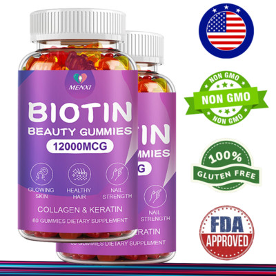 Biotin Beauty 120 Gummies Highest Potency 12000 mcg for Stronger Hair Skin Nails