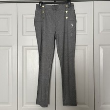 Tommy Hilfiger women flat front hi-rise pants houndstooth stretch black white M