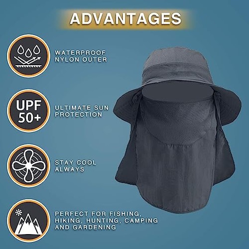 Men Women Wide Brim Sun Hat w/Neck Flap Foldable UPF 50+UV Protection Summer Cap - Picture 64 of 77