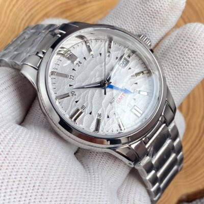 NH34 GMT White Dial 200M Diving Mechanical Watch Men Domed Sapphire Steel Strap