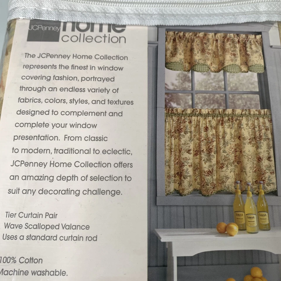 JC Penney Home Collection 一层窗帘一对 Reese 花卉米色全新 — 第 3/4 张图片