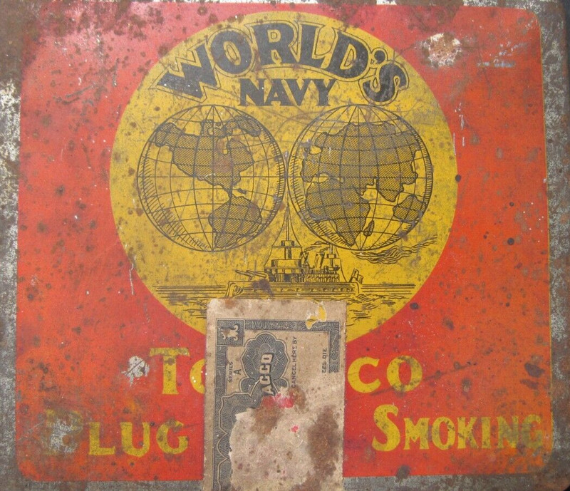 World's Navy Tobacco Plug Smoking tin 3lbs large Factory 6 Port 13D antique
