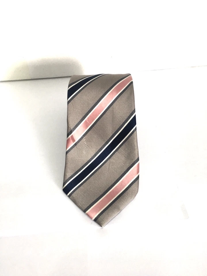 Authentic FILA Striped Design On Silver 100% Silk Necktie Tie - Image 3 of 4