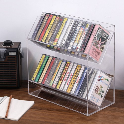 2 Tier Retro Clear Acrylic Cassette Tape Holder Audio Tape Deck Storage