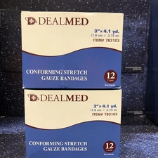 2X Dealmed 3" Conforming Stretch Gauze Bandages 3" x 4.1 Yards Stretched- 12 Cot