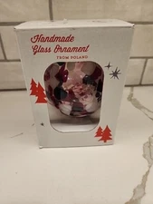 Zorza Polish Blown Art Glass Ball Christmas Ornament 3.5" Hand Made With Box