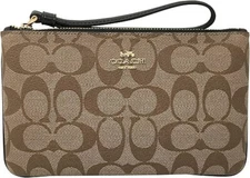 NEW COACH Signature PVC Large Wristlet-Khaki/Black F58695 $128