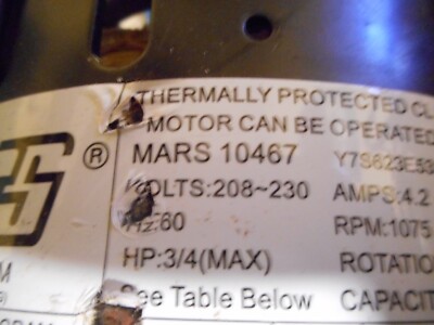 MARS 10467 Direct Drive Furnace Blower Motor 3/4HP 1075HP
