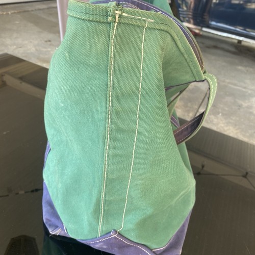 LL Bean Boat & Tote Canvas Bag Green And Navy Blue X Large USA "ARJ" Embroidered - Picture 12 of 24
