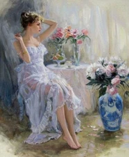 MQ-OP0275 100% Handmade Painted Fancy Lady Flowers Oil Painting Art On Canvas