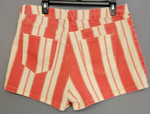 Forever 21 Shorts Womens 14 Denim Orange Ivory Striped Pockets High-Rise - Picture 9 of 10