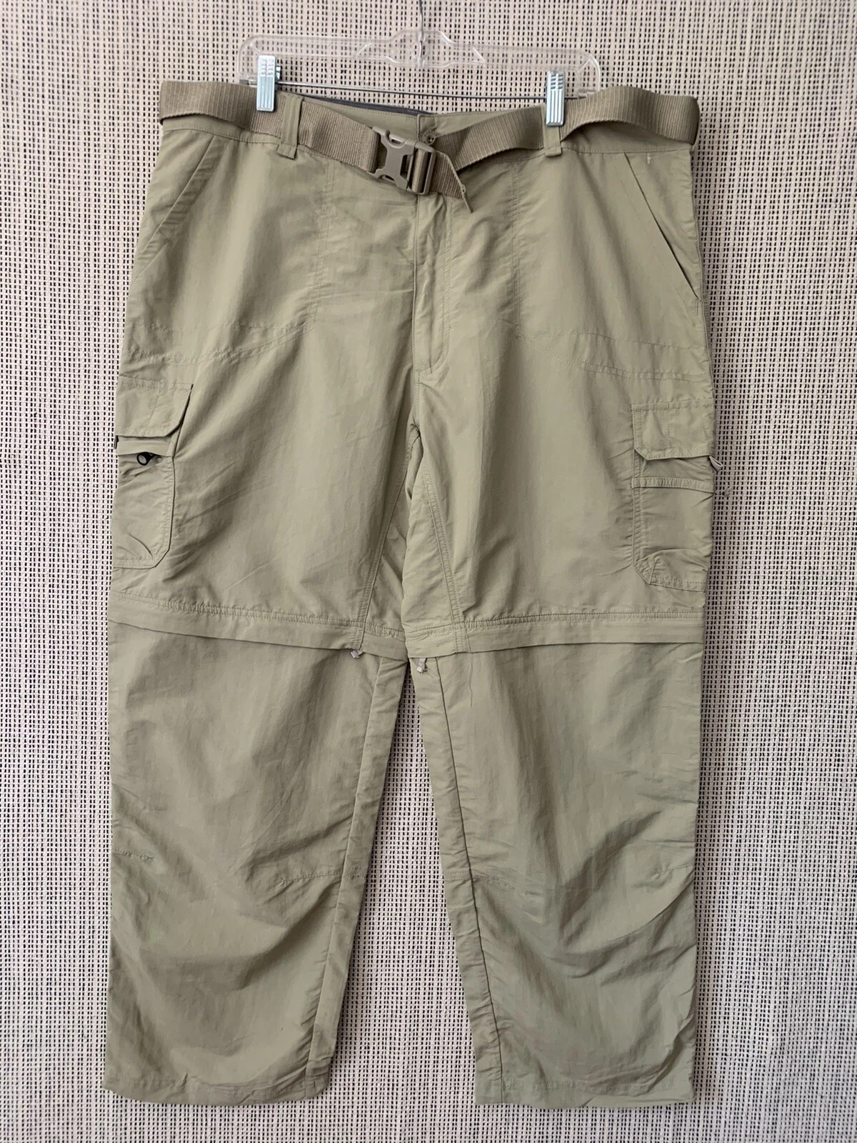 Cabelas Convertible Pants Mens 40 X 30 Cargo Nylon Khaki Hiking Belted
