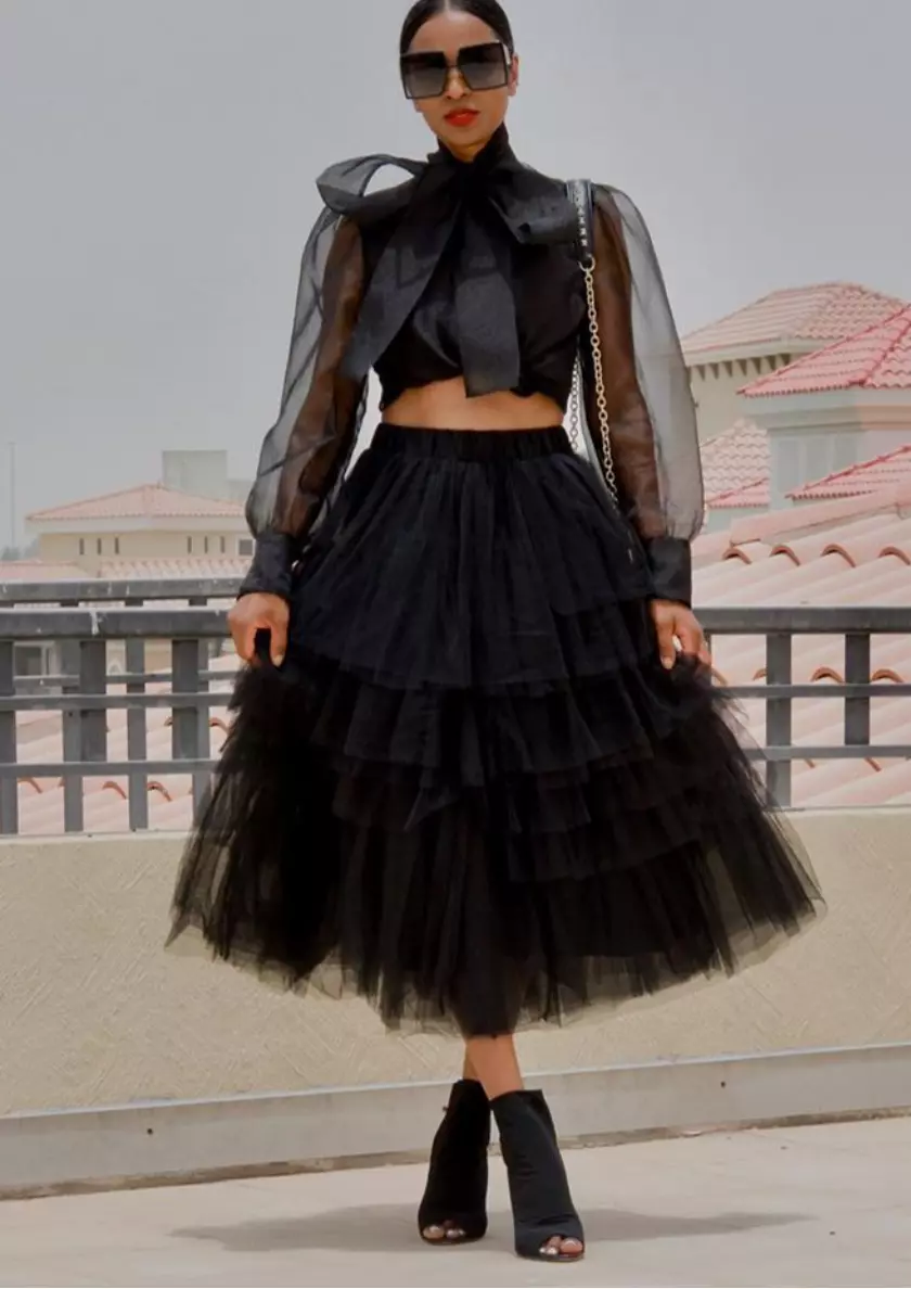 Chicwish Black Tulle Midi Skirt M/L