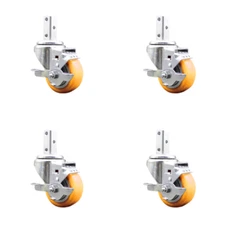 3.5 Inch Yellow Poly Wheel Swivel 3/4 Inch Square Stem Caster Set with Brake SCC