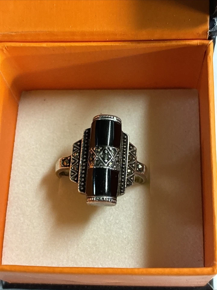 Belle bague ancienne Tank Art Déco en argent massif sertie de pierres - Photo 1/4