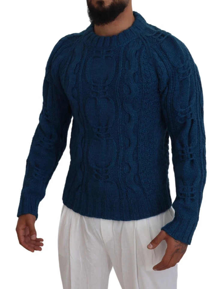Pullover sweat bleu en laine d'Alpaga tricotée D&G - Photo 3/4