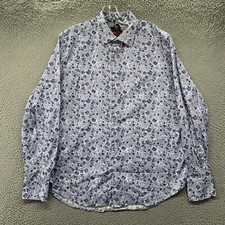 Robert Graham Shirt Mens Large Blue White Floral Classic Fit Button Up Cotton