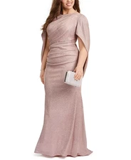 Betsy & Adam Plus Size Galaxy Glitter Draped Gown - Pink/Gold - 14W