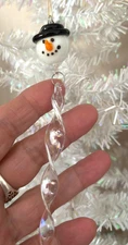 BUY 1-4 Vtg 6" Clear BLOWN GLASS White Head SNOWMAN ICICLE XMAS ORNAMENT Jointed