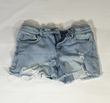 Girl's Art Class Distressed Light Blue Denim adjustable jean shorts size L 10/12