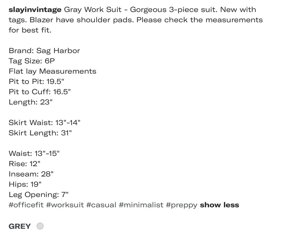 Pantalón de Trabajo Gris Elegante 3 Piezas Falda Traje Nuevo con Etiquetas Talla 6P Foto 3 de 4