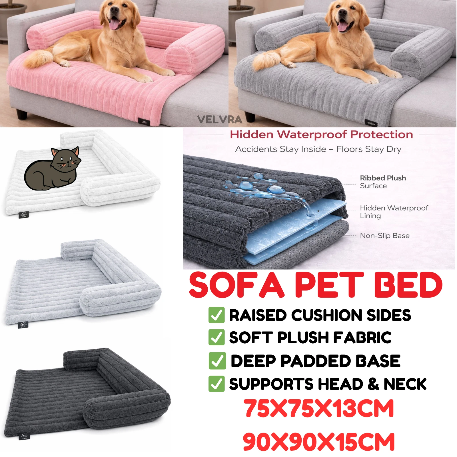 Cord Sofa Pet Bed Soft Warm Dog Cat Cushion Washable Non Slip Small Large UK