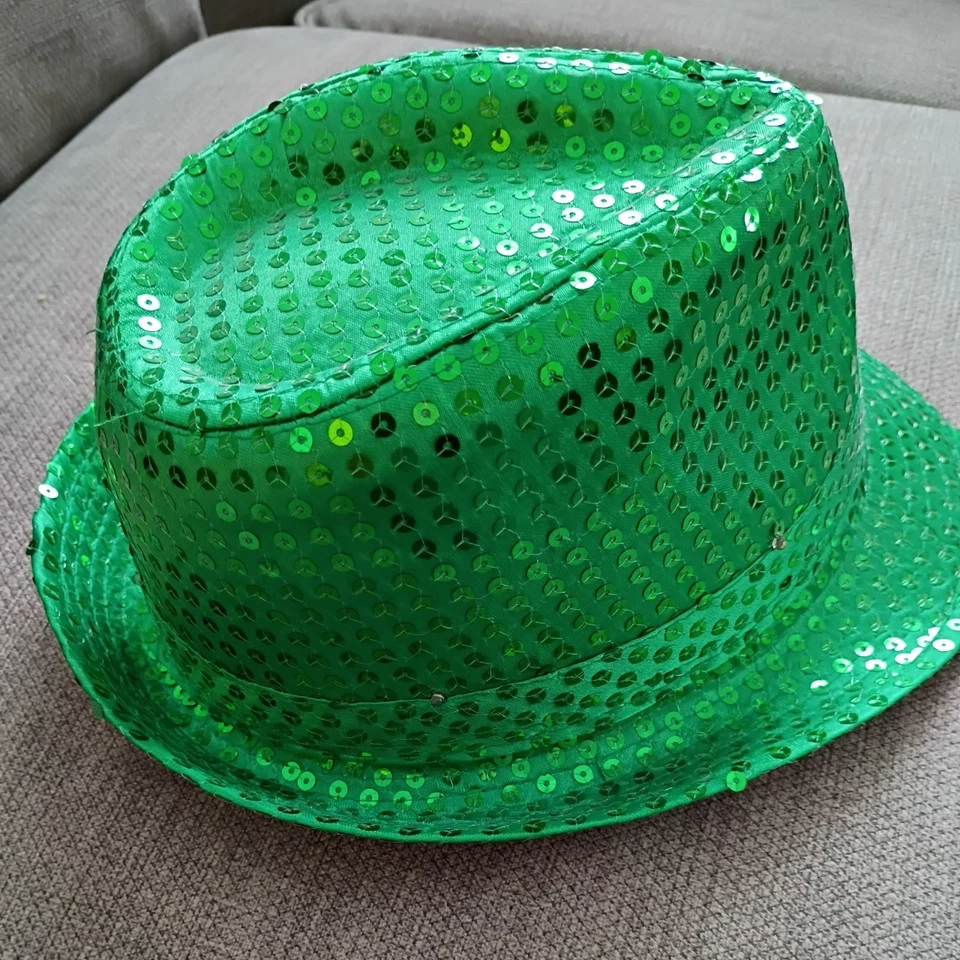 Sombrero Lentejuelas Fedora Día de San Patricio Luz Verde Foto 4 de 4