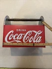 Vintage Metal Coca Cola Utensil Silverware Napkin Caddy Holder Wood Handle Coke