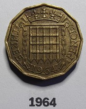 1964 Queen Elizabeth II Brass Threepence (3d)  coin. See photos for condition.