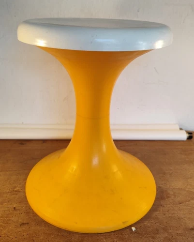 GDR full plastic stool tulip stool Tam pneumant chair camping yellow around 1970