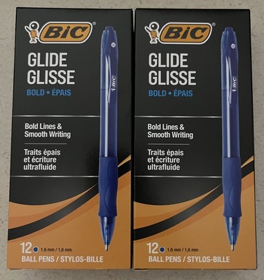 BIC Glide Bold Blue Ballpoint Pens, Bold Point 12-Count Pack Retractab 2 pack