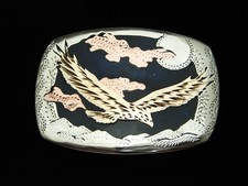 PL01165 VINTAGE 1970s AMERICAN BALD EAGLE SOUTHWESTERN DESIGN ART BUCKLE