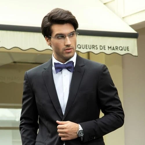 Bow Ties for Men Check Plaid Self Tie Bow Tie and One Size E-06 Navy Blue 2 - Image 3 of 4