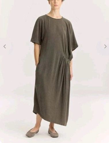 Black Crane Gray Dress Oversized Lagenlook Women's M Greek Pocket Elastic NWT