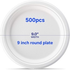 9Inch Bagasse Round Plates-500 units/Box
