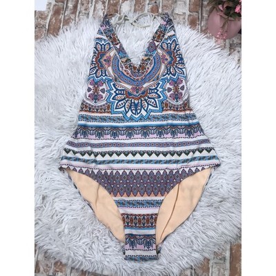Jessica Simpson Estilo Multi-Color Floral Halter One-Piece Swimsuit Women Large