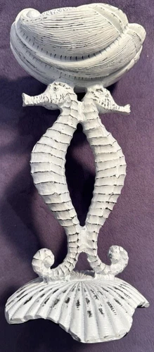 Coastal White DOUBLE Seahorse Candle Holder 8" Tall