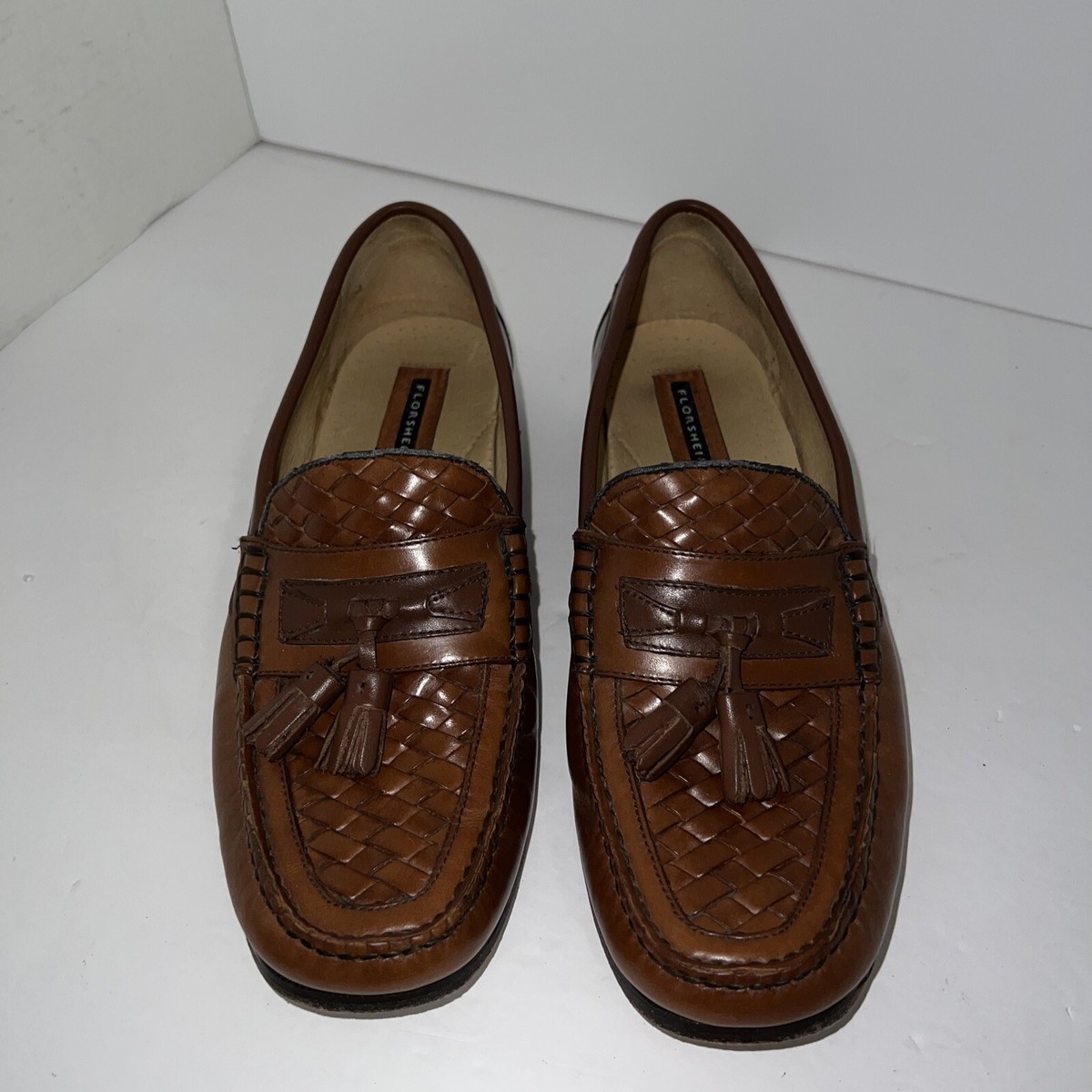 Florsheim MENS Brown Woven Leather Loafers 11473 Size 10D 