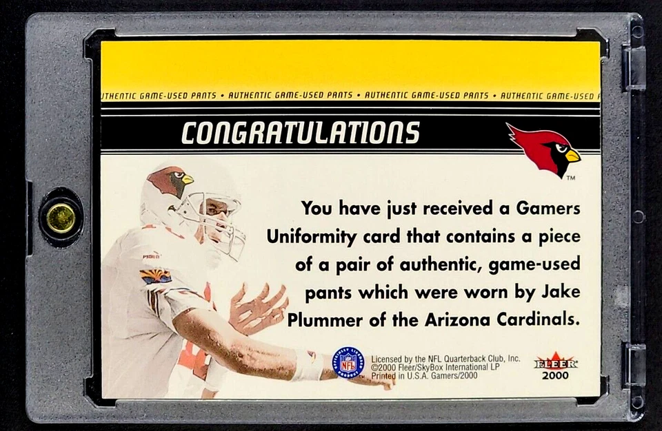 Pantalones GU 2000 Fleer Gamers Uniformidad Juego Usados Jake Plummer Arizona Cardinals Foto 2 de 4
