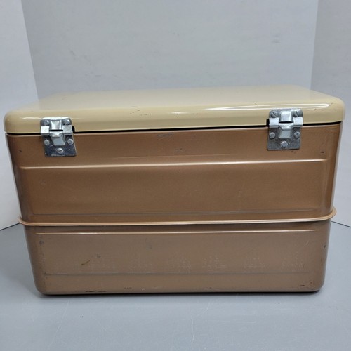 Little Brown Chest Metal Insulated Cooler Vintage With Tray, Opener & Ice Pick - Picture 5 of 18