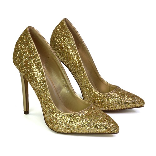 Womens Glitter Stiletto Heel Pointed Toe Ladies Party Court Shoes Size 3-8 - Picture 34 of 46