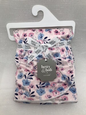 Betty & Bob Girls Pink Blue Floral Baby Blanket Security Lovey Flower Reversible