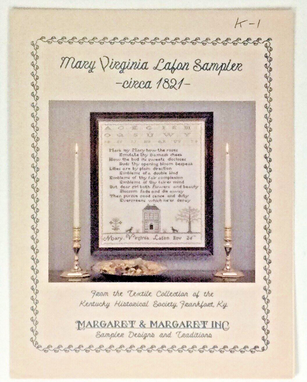 Margaret & Margaret Inc Mary Virginia Lafon 1821 Cross Stitch Sampler Pattern