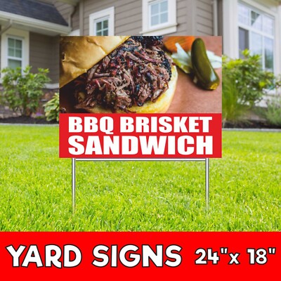 BBQ BRISKET SANDWICH Yard Sign Corrugate Plastic with H-Stakes Meat Buffet Food