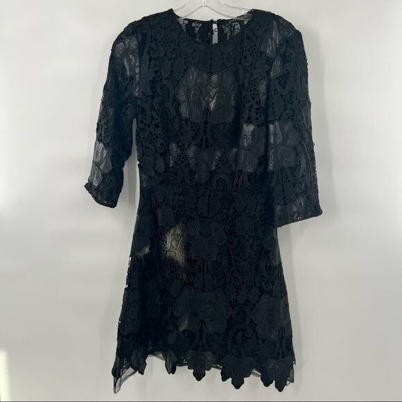 zara black lace long sleeve dress LONG LACE DRESS WITH BACK NECKLINE - Black