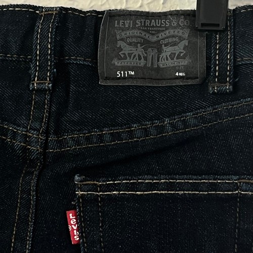 Levi's Boys 511 Slim Fit Jeans Adjustable Waist Dark Wash Denim Pants Sz 4 Blue - Picture 8 of 9