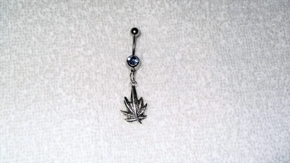 Pot Marijuana Leaf Weed Charm Belly Button Navel Ring Body Jewelry Piercing 14g - Image 2 of 2