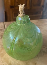 NWOT green swirl hand blown, art glass oil kerosene wick  lamp candle
